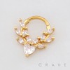MARQUISE CZ GEMSTONE LEAF WREATH HINGED SEPTUM CLICKER RING 316L SURGICAL STEEL